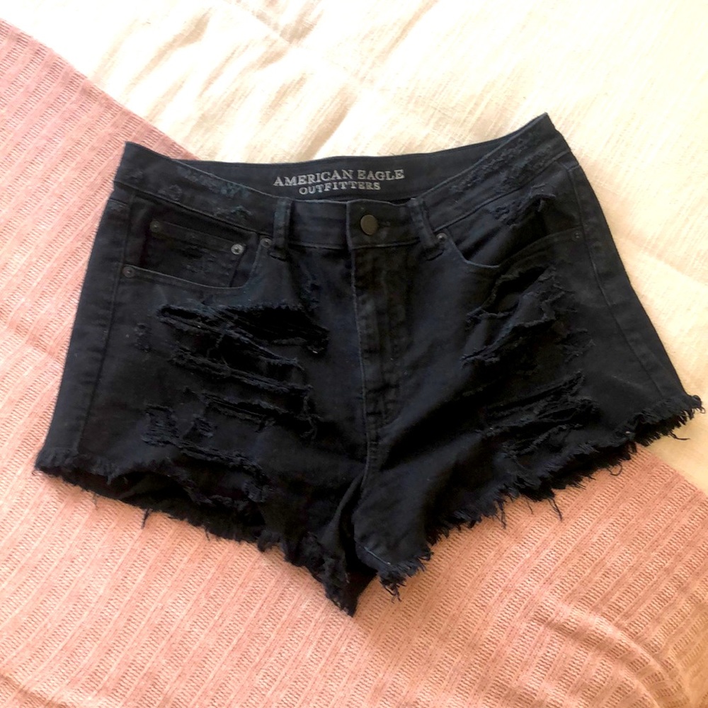 Black denim shorts
